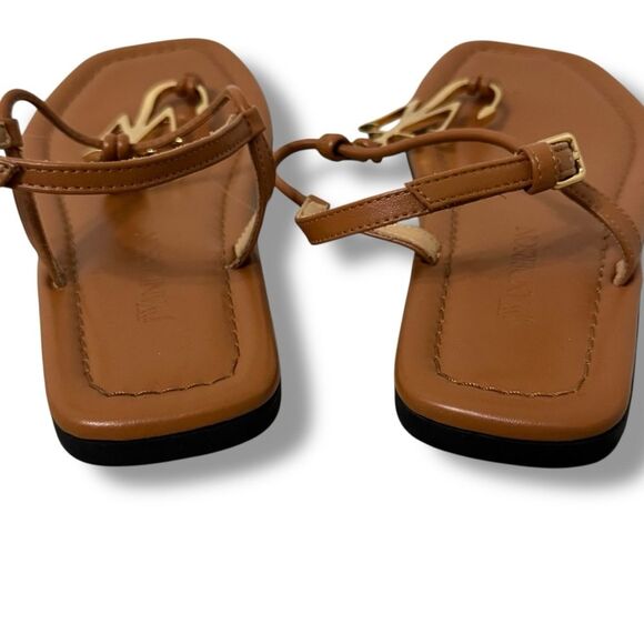 JW Anderson Logo Flat Sandals Pecan Leather Size 37 EU 6.5 US - Picture 4 of 10